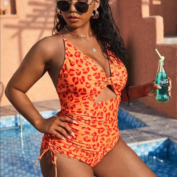 SHEIN Plus Leopard Tie Side One Piece Swimsuit - Picture 1 of 15